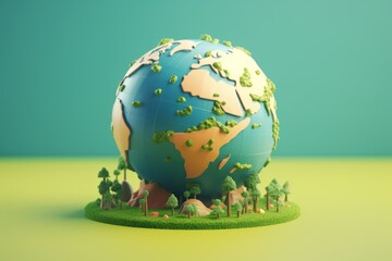 Colorful world map on a stand, emphasizing the importance of eco-friendly actions and global unity.