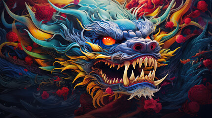  an old style chinese dragon artwork, happy Chinese new year 2024