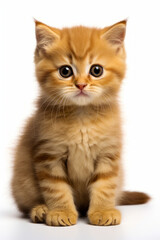 Small kitten sitting on top of white floor next to white wall.