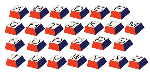 Obraz premium Set 3d retro font keyboard letters computer design vector alphabet