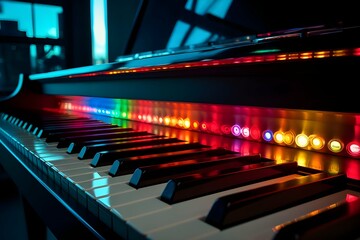 Fototapeta premium piano keys with bright lights christmas 