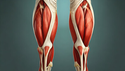 Exploring the Lower Body Muscles and Tendons, Front and Back Views in 3D Model. 3D Exploration of Lower Body Muscles and Tendons. Generative AI