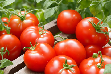 Fresh tomatoes picked from the bush. AI generative.