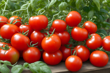 Fresh tomatoes picked from the bush. AI generative.