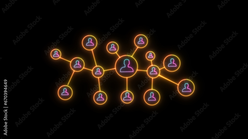 Poster neon glowing network connection isolated on black background. network connection and global business