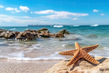 Fototapeta na wymiar a starfish on the shore - closeup 