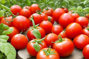 Fresh tomatoes picked from the bush. AI generative.