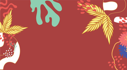 Design banner frame background with beautiful. background for design. Colorful background with tropical plants. Place for your text.