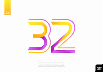 Number 32 logotype with minimalist shapes and lines