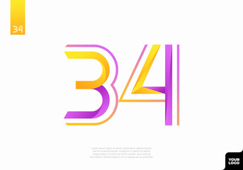 Number 34 logotype with minimalist shapes and lines