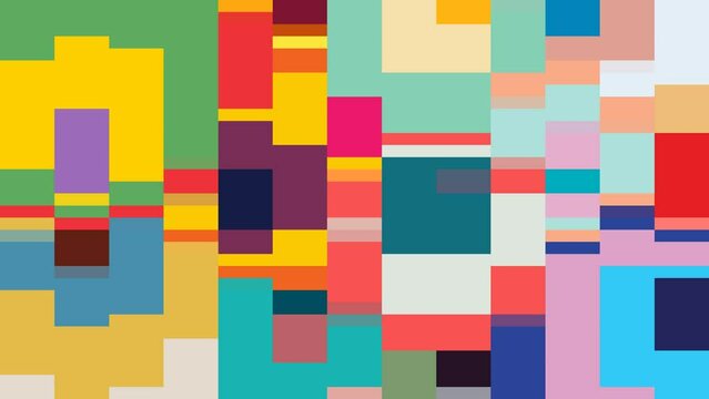 Animated colorful pixel, rippling mosaic. Squares pixel block pattern background. Seamless looping