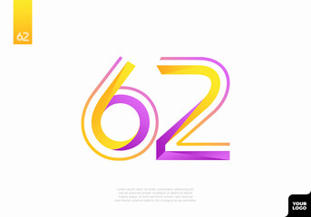 Number 62 logotype with minimalist shapes and lines