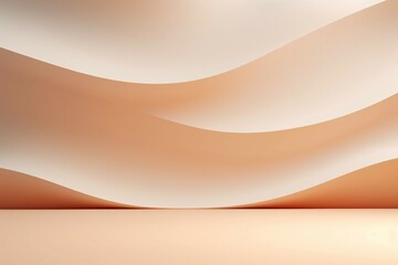 抽象背景。淡いオレンジのゆったりした曲線的な壁と平らな床がある空間