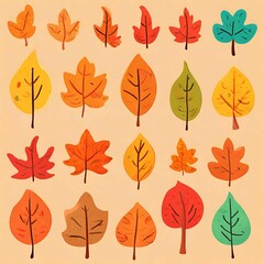 Autumn leaves pattern. Falling leaf seamless background with Oak, maple, chestnut, linden, aspen, walnut and rowan foliage in cartoon style. Autumn mood forest print, generative AI