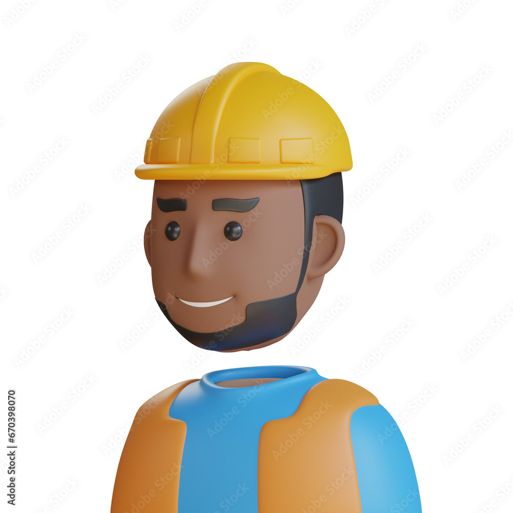 Poster 3d model of construction worker avatar. construction worker avatar design in 3d. 3d illustration, 3d