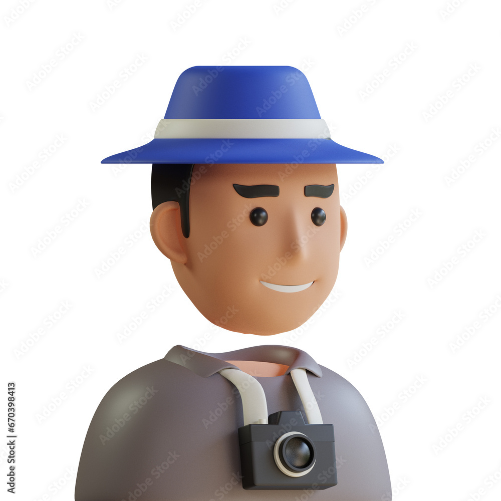 Poster 3d model of photographer avatar. photographer avatar design in 3d. 3d illustration, 3d element, 3d r