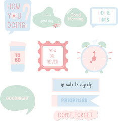 Fototapeta premium Vector set of cute kawaii pastel typography planner stickers