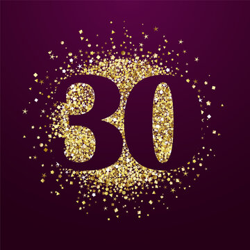 Top 30 gold symbol. Beautiful number 30 and golden circle. Holiday abstract backdrop. Isolated elements. 30 years old congrats concept. 30th anniversary celebrating idea. Up to 30 percent off template