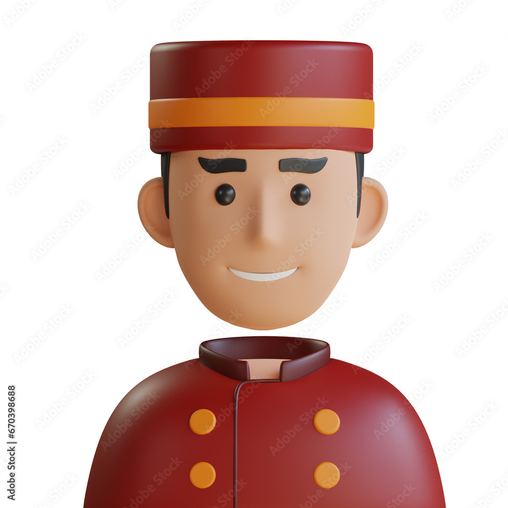 Poster 3d model of red-attired concierge avatar. concierge avatar design featuring red attire in 3d. 3d ill