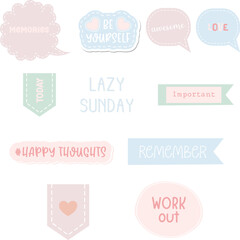 Fototapeta premium Vector set of kawaii pastel notebook tags, stickers and label