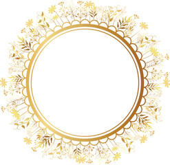 Elegance Golden Floral Frame Wreaths Vector Illustration