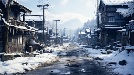 冬の田舎の風景(generative ai) - obrazy, fototapety, plakaty