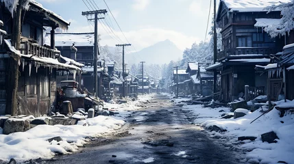 Fotobehang 冬の田舎の風景(generative ai) © Rossi0917