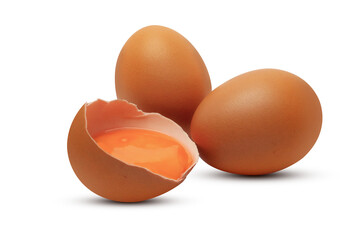 Brown chicken eggs and egg yolk on transparent background png