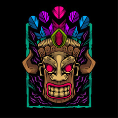 angry wood mask ancient tribe artwork illustration