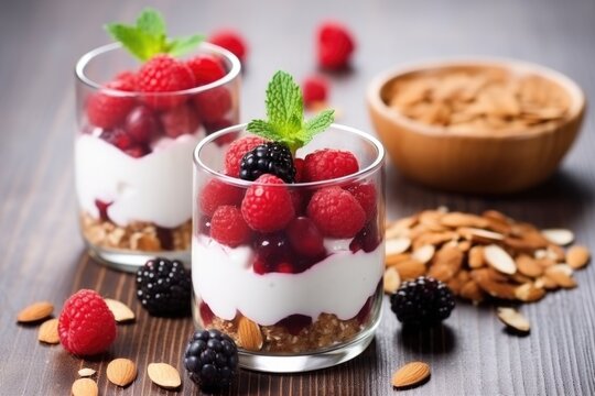 preparing almond mixed berry parfait