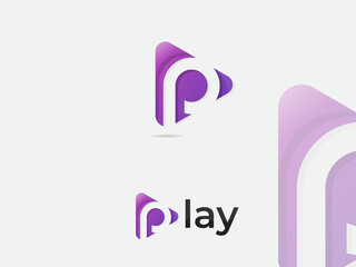 Play logo design. Play text logo. P letter. Business. Song. Game. Colorful play bottom vector. Creative design. Media. Premium template