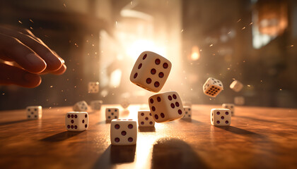 hand throws dice. casino concept - obrazy, fototapety, plakaty