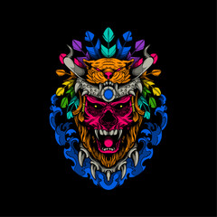 devil with tribe feather and tiger crown artwork illustration