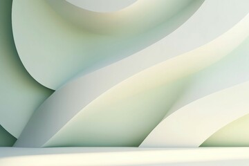 幾何学的な背景。黄緑と白の曲線的な壁と床がある抽象的な空間 - obrazy, fototapety, plakaty
