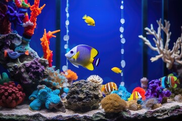 Fototapeta na wymiar aquarium decorated with underwater festive ornaments