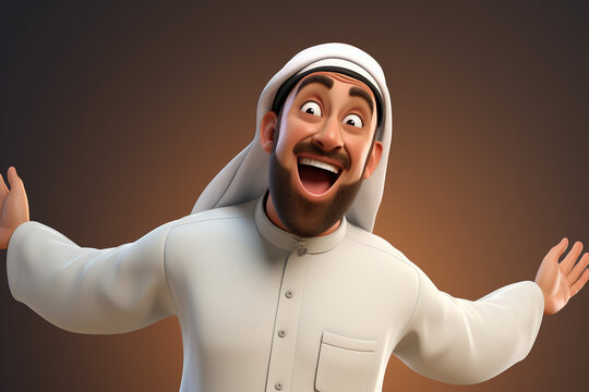 isolated happy muslim man posing on solid background