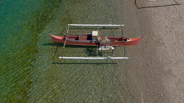 Overhead Drone View of Fishing Boats on Bay of Ipil Shore, Philippines