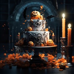 illustration of Stylish and beautiful Halloween cake on table photog, Generative ai - obrazy, fototapety, plakaty
