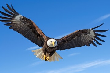 close-up of a bald eagle soaring against a clear blue sky - Powered by Adobe