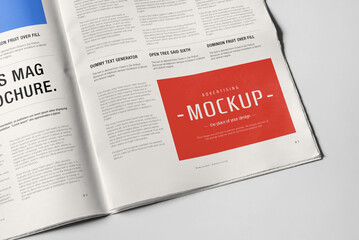 Newspaper Advertising Banner on Magazine, Brochure Mockup 3D Rendering
