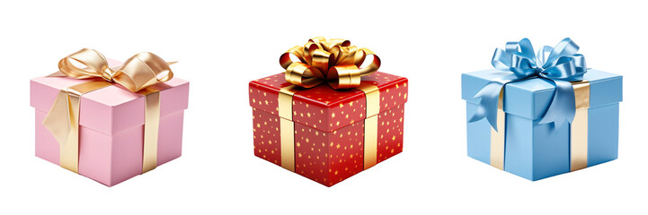 A set of different types of premium gift boxes Isolated on a transparent background