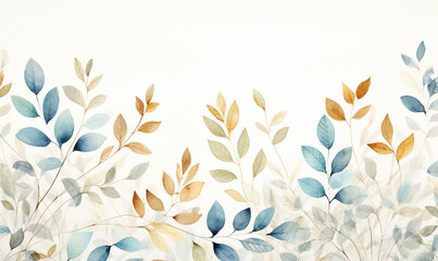 Fototapeta na wymiar watercolor floral background with leaves