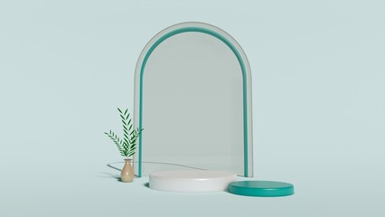 white and green podium for product display empty stage display stand studio background 3d render