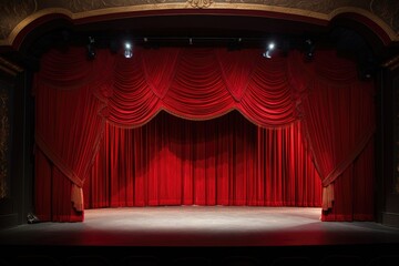 an unoccupied operatic stage with rich drapery