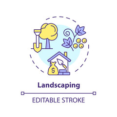 2D editable multicolor landscaping icon, simple isolated vector, construction cost thin line illustration.