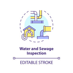 Naklejka premium 2D editable multicolor water and sewage inspection icon, simple isolated vector, construction cost thin line illustration.