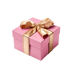 Fototapeta premium pink gift box with a golden ribbon Isolated on a transparent background