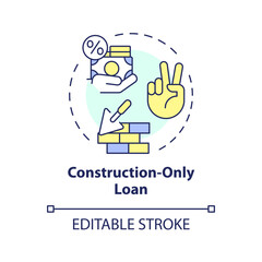 2D editable multicolor construction only loan icon, simple isolated vector, construction cost thin line illustration.