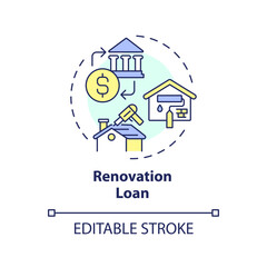 2D editable multicolor renovation loan icon, simple isolated vector, construction cost thin line illustration.