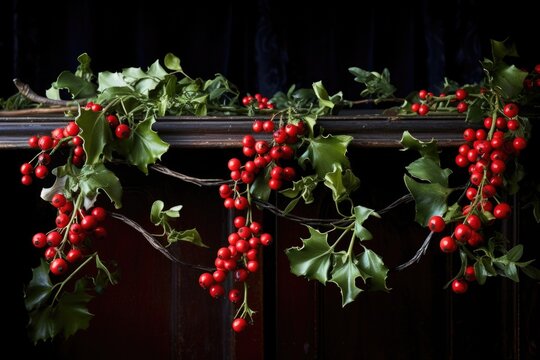 mistletoe and holly berries in a christmas-themed garland